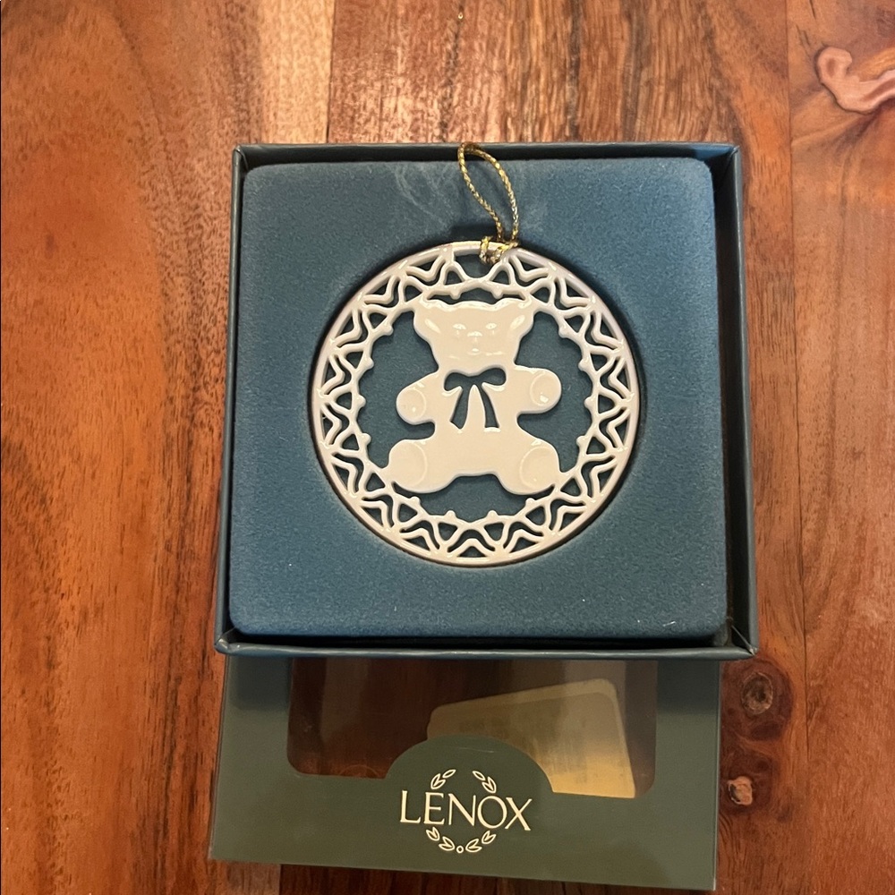 Vintage Lenox China 1985 Yuletide Teddy Bear Christmas Ornament and Original Box